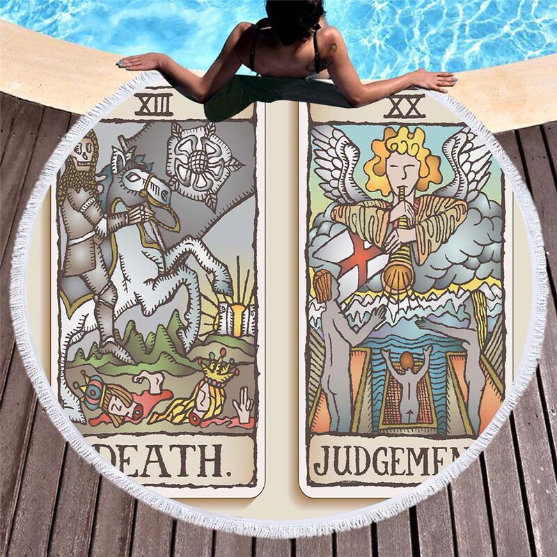 Spot European and American Round Tarot Card Printed Beach Towel Microfiber Digital Printed Beach Towel Manufacturer