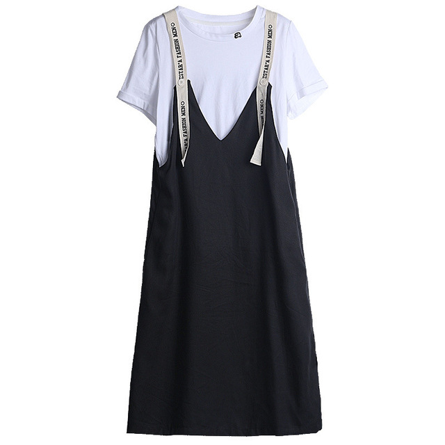 Tencel dress strap skirt t-shirt two-piece summer new spliced  