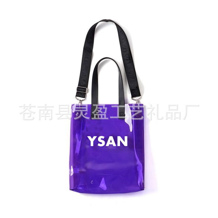 厂家供应 PVC防水透明果冻手提袋 游泳防水沙滩包包 两用双肩带