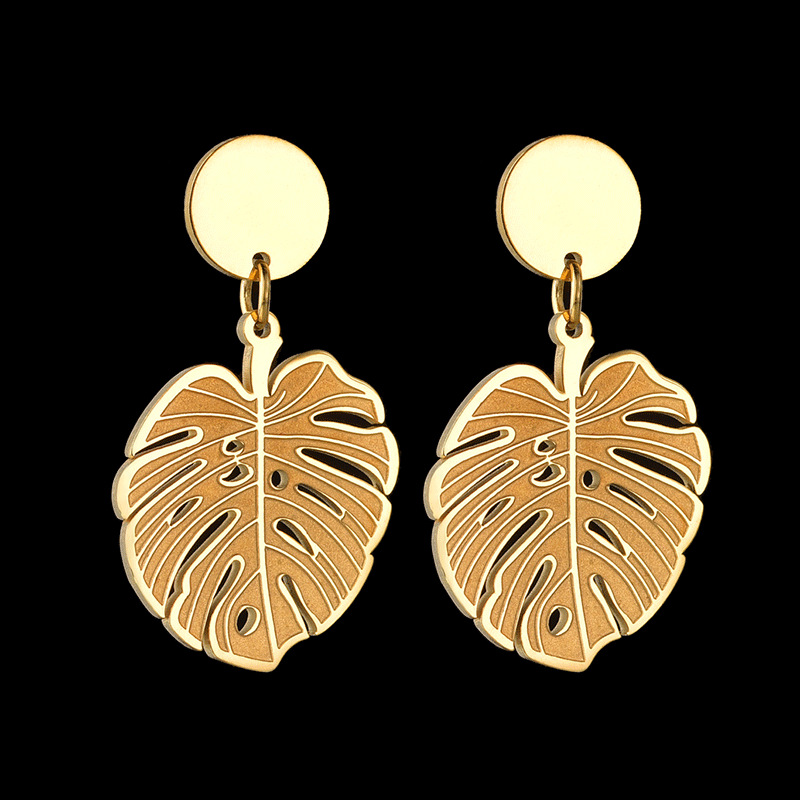 Pendientes De Acero Inoxidable Con Hoja De Oro Bohemio Femenino display picture 6