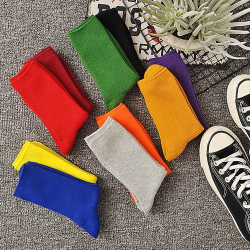 Socks for women new style mid-calf pile socks solid color trendy Japanese women's socks sweat-absorbent breathable cotton socks wholesale