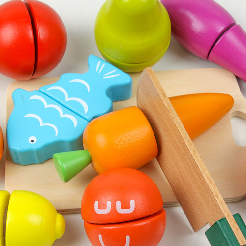 Wooden play house with vegetables and fruits, 1-3 years old wooden children's early education kindergarten toys, cut and play