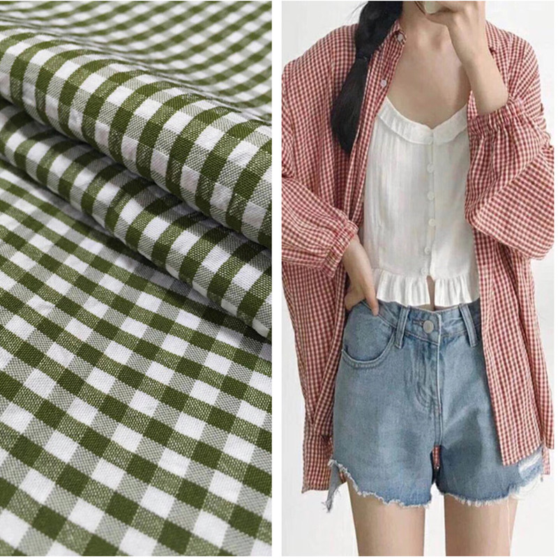 厂家直销色织格子面料 泡泡格连衣裙衬衫布料 0.3公分小方格批发