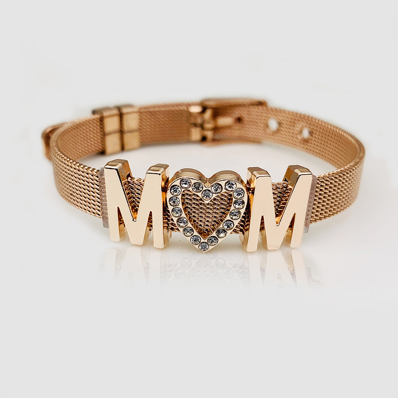 Mama Letter Stainless Steel Inlay Rhinestones Bracelets display picture 4