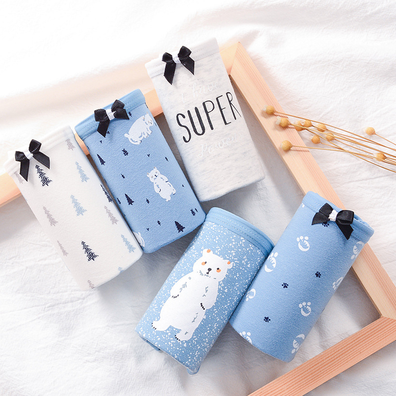 5条装日系纯棉中腰少女印花内裤可爱原宿小清新全棉学生三角内裤|ms