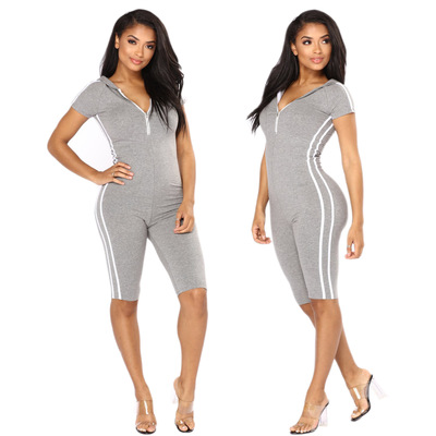 2060亚马逊wish时尚休闲性感侧身经典撞色条纹拼接小脚连体裤|ru