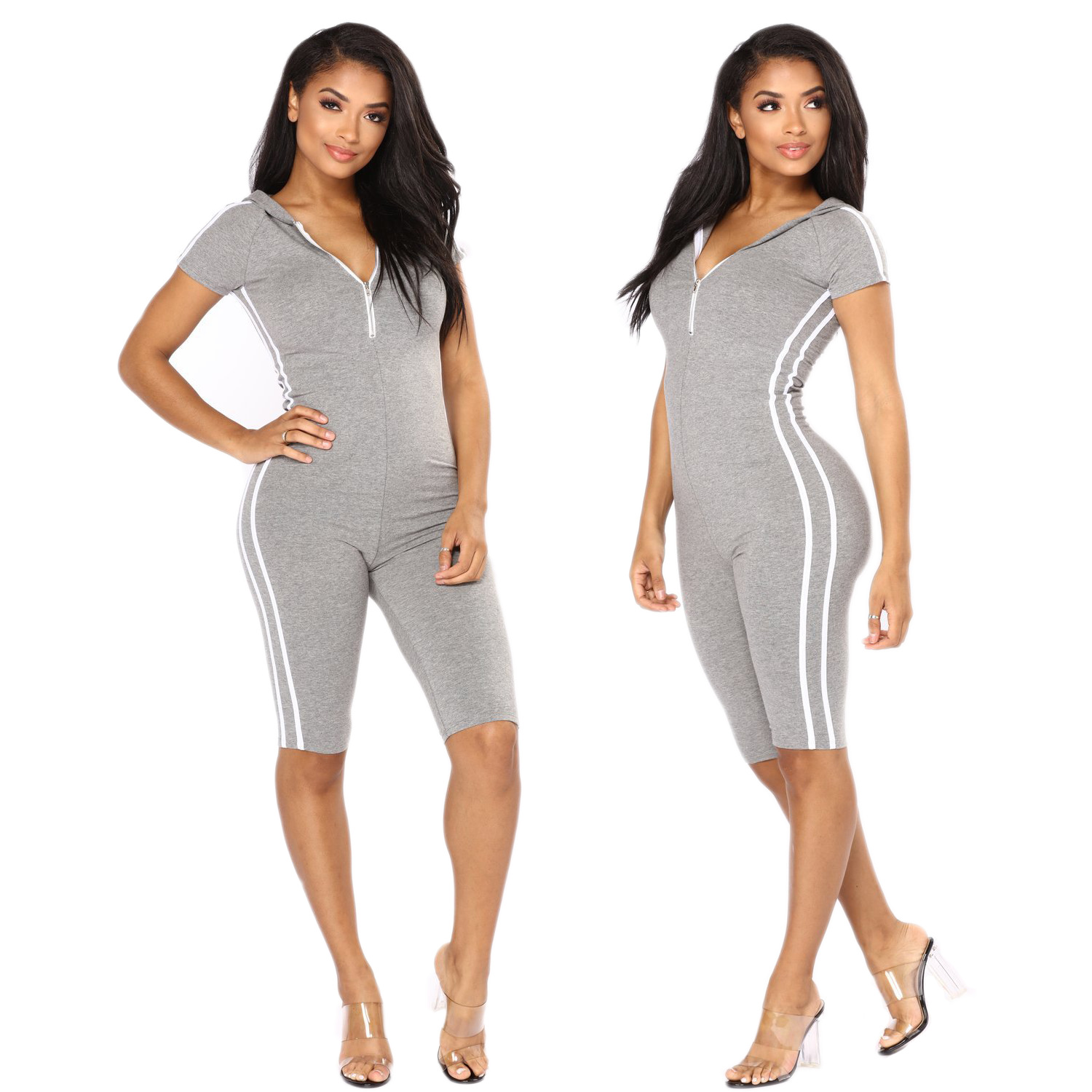 2060亚马逊wish时尚休闲性感侧身经典撞色条纹拼接小脚连体裤|ru