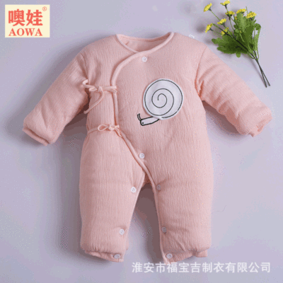 婴儿衣服秋冬 2019新款宝宝加厚连体衣夹棉哈衣厂家直销