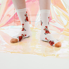 早春新款愛和平與骷髏漸變女襪潮流原宿風情侶襪ins中筒襪