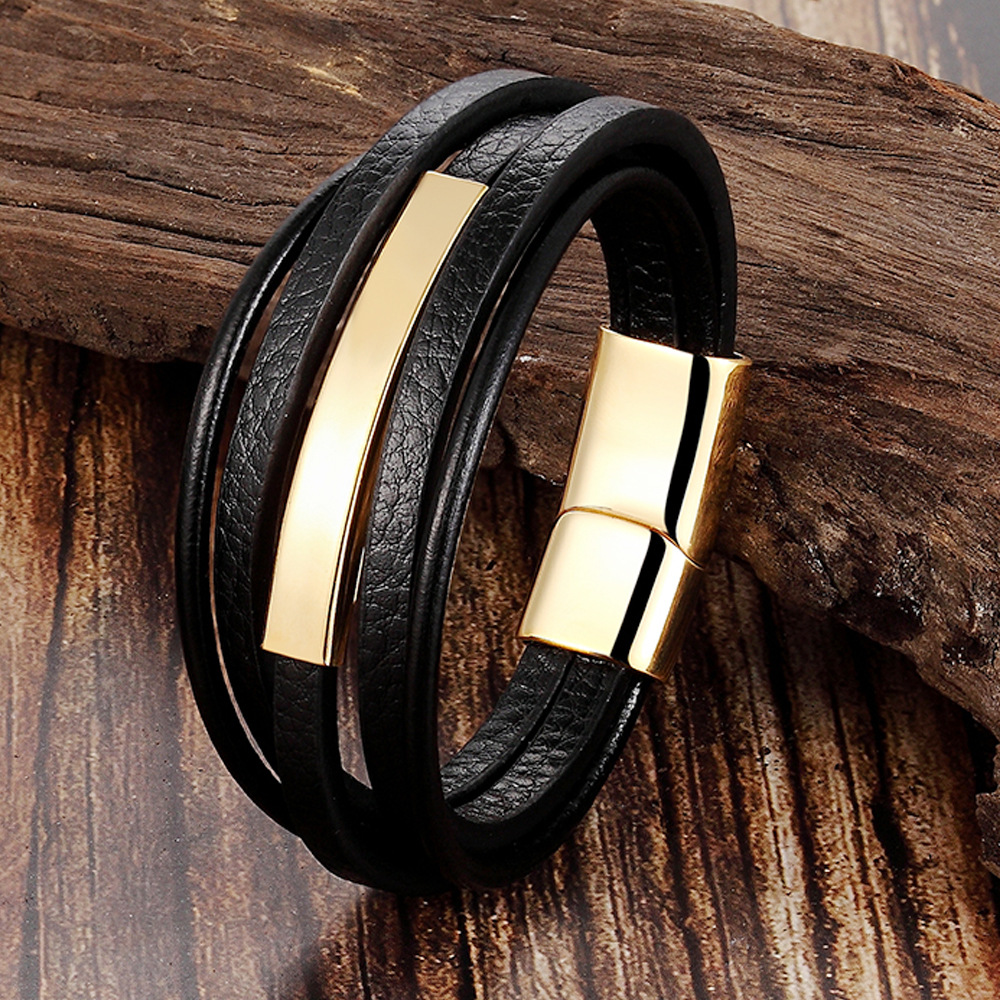 1 Piece Quantity Daily Occasion Men's Vintage Style Classic Style Woven Chain Wristband Bracelets Geometric Customization Laser Engraving Titanium Steel Vacuum Plating Men Cord & Leather Bracelets
