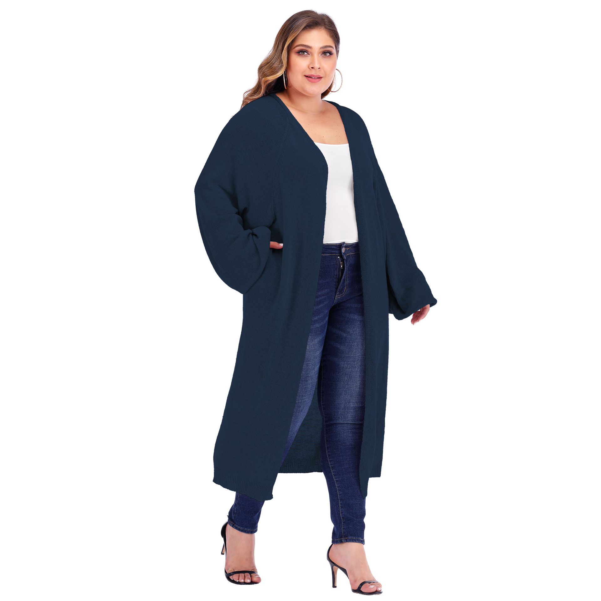 Plus Size Solid Color Knit Cardigan NSOY46011