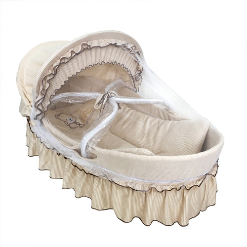 Infant BB Bed Swing Rocking Sleep Crib Cornhusk Woven Basket Car Portable Sleep Basket Baby Cotton Basket with Mosquito Net Cooling Mat