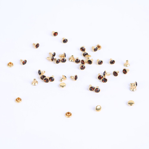 Gold Base Tube Drill Rivet with Rhinestones, Gold-Edged Diamond Rivet, Fashion Belt Accessory Components