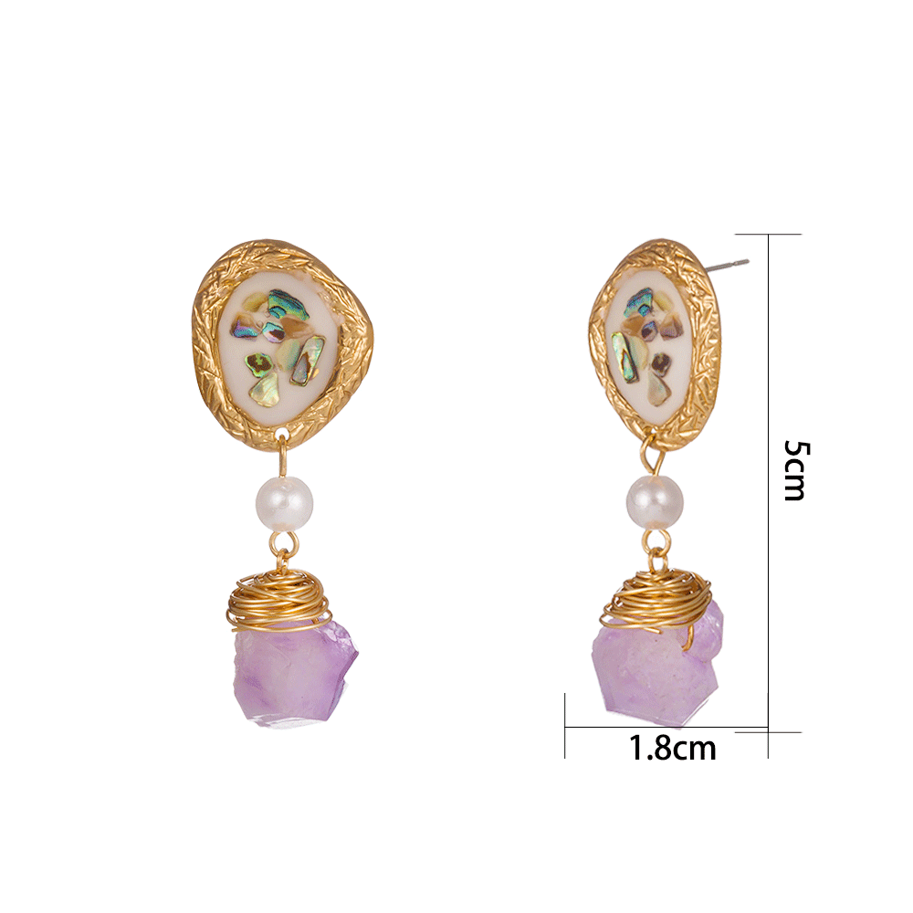 Fashionable Shell Purple Natural Stone Earrings display picture 1