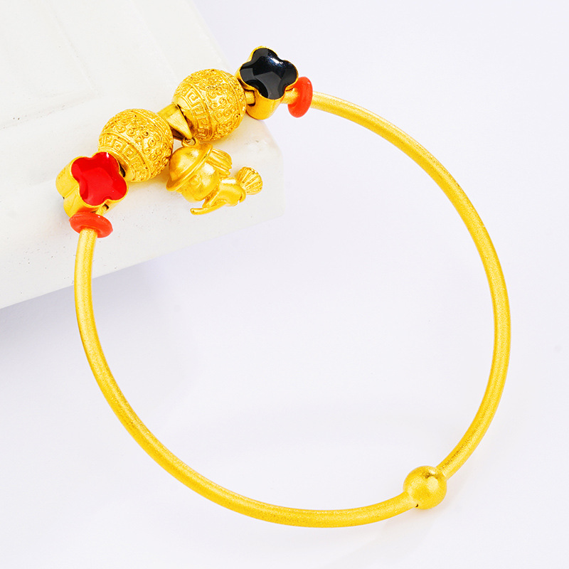 Celebridad en línea arena viva cuentas de oro pulsera mujer imitación oro todo partido chica pulsera abierta chapado en oro pulsera de cuentas de bricolaje