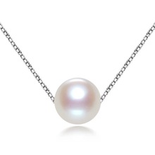 925纯银链新款10mm天然圆形大珍珠正圆微瑕单颗珍珠吊坠路路通