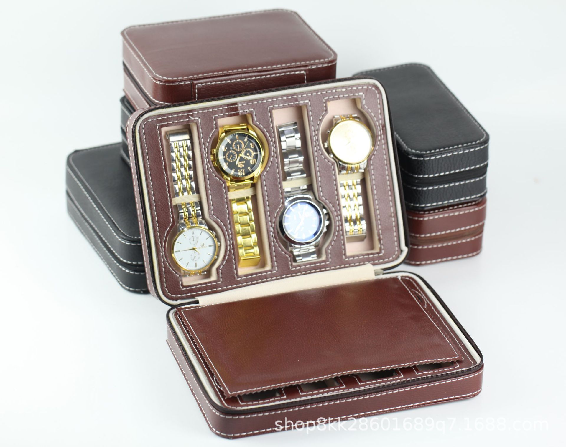 现货名表收纳拉链手表收纳包皮质简约8位PU便携式旅行手表收纳盒