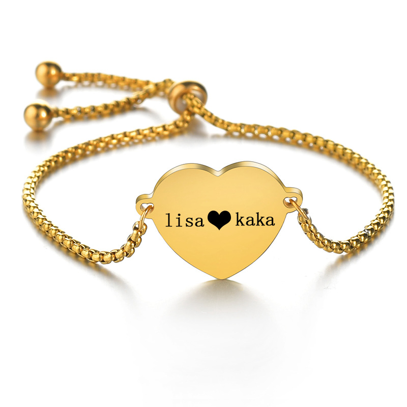 Fashion Heart 304 Stainless Steel 18K Gold Plated No Inlaid Bracelets In Bulk display picture 3