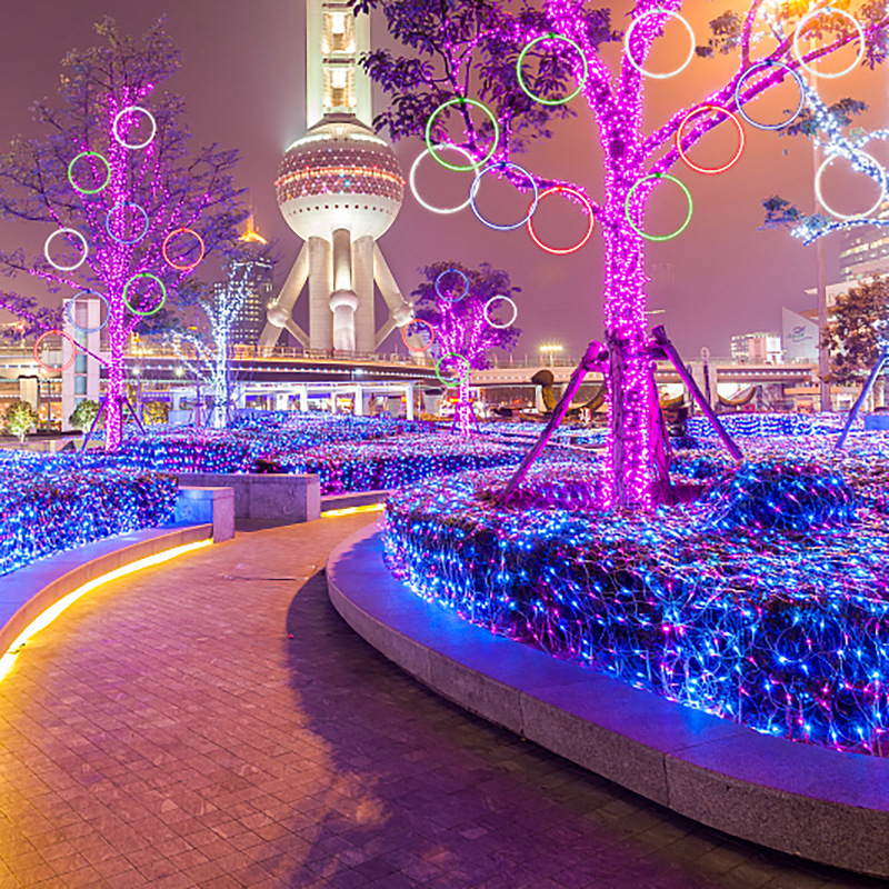 Landscape Led Light-Emitting Hanging Tree Decorative Lights Led Circle Lights with Halo Lights Waterproof Holiday Lights Glowing Tree