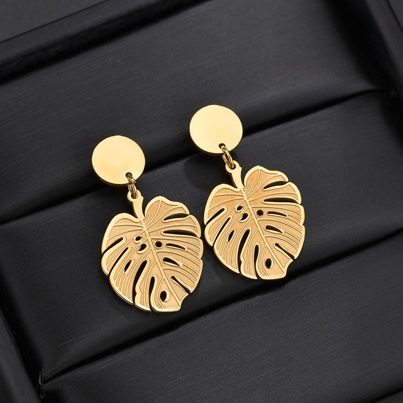 Leaf Stainless Steel Gold Earrings Female Bohemian display picture 5