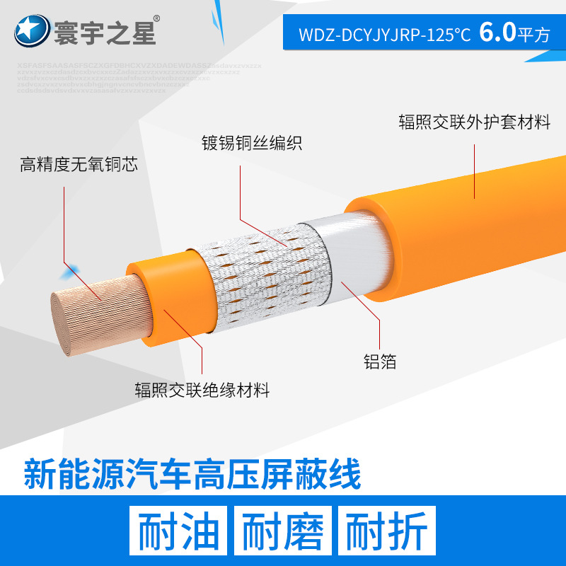 WDZ-DCYJYJRP-125 6.0mm2屏蔽新能源汽车高压线1500V 现货