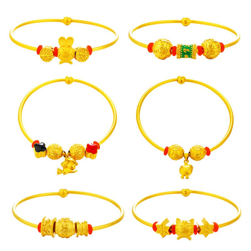 Celebridad en línea arena viva cuentas de oro pulsera mujer imitación oro todo partido chica pulsera abierta chapado en oro pulsera de cuentas de bricolaje