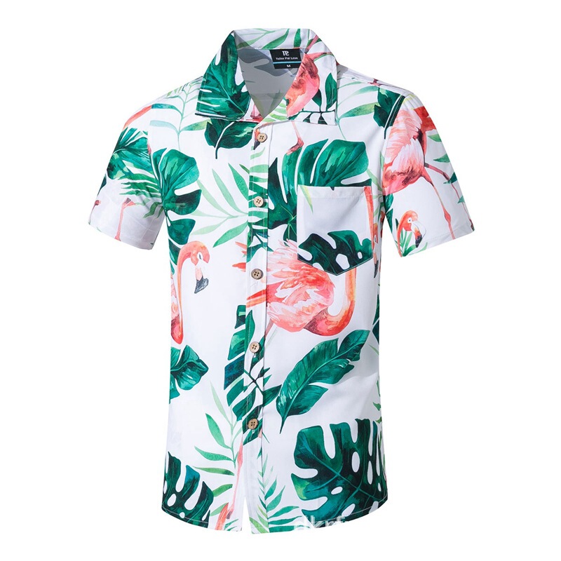 Cross-border Summer Men's Beach Shirt Four-sided Elastic Printed Short-sleeved Shirt Men's Surfing Casual Loose Top ST906