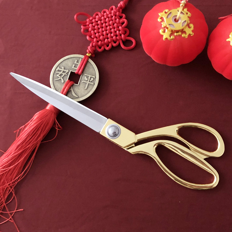 不鏽鋼鍍金裁縫剪刀 喜慶典禮剪彩剪 合金服裝高檔大剪子現貨