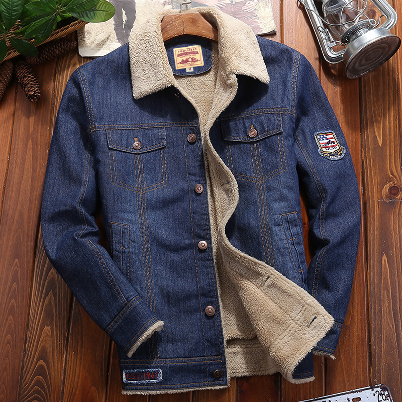 2019 nuevo Abrigo acolchado de algodón de mezclilla al por mayor transfronterizo para hombres Abrigo acolchado de algodón cálido de solapa casual de moda coreana con forro polar para hombres 3226