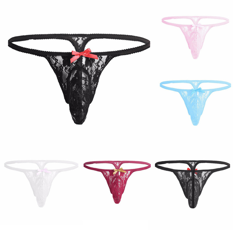 European and American lace thong women's transparent mesh men's T pants seamless temptation sexy underwear T pants