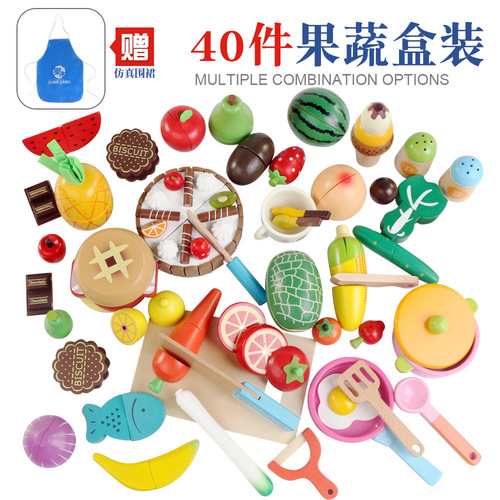 Wooden Magnetic Fruit Cutting Toy Children's Vegetable Cutting Watch Early Education Play House Fruit Cutting Fun