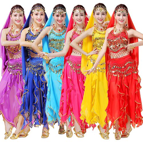 Wholesale belly dance Indian dance costumes stage costumes chili bellyband eight piece skirt costumes