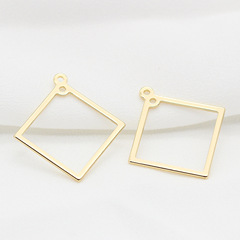 diy飾品配件鑄銅鍍14K真金菱形雙吊連接件韓版個性手工耳飾材料