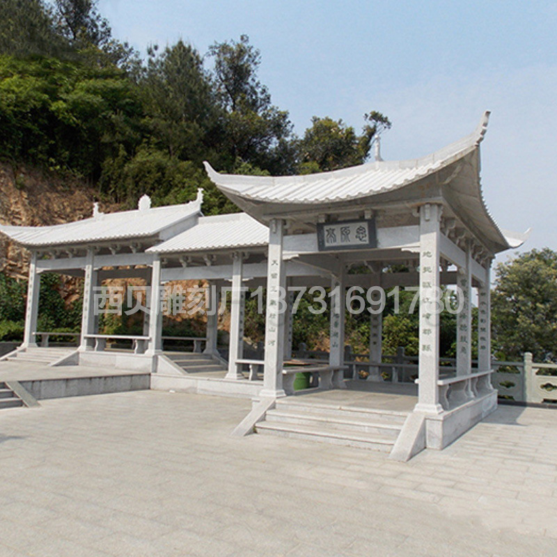 中式花岗岩四角凉亭 厂家直销 天然青石景观亭子 六角亭八角凉亭|ms