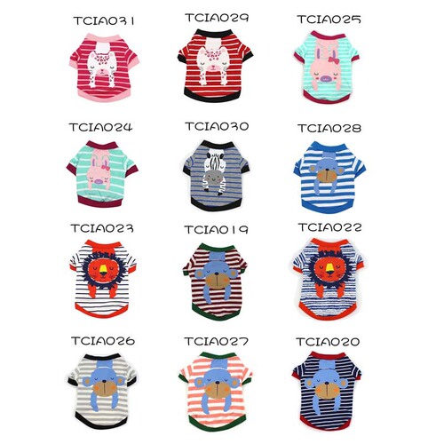New style pet spring/summer T-shirt, pure cotton thin striped cartoon print, Schnauzer Teddy Poodle puppy clothes