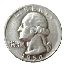 厂价直销定做美国25美分华盛顿1954年份镀银复制纪念币