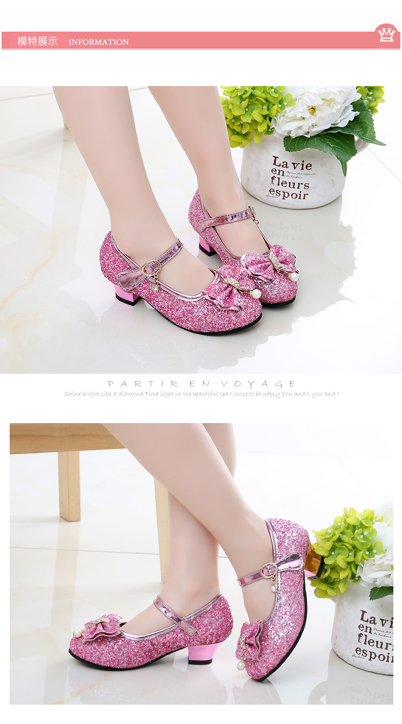 Mädchen helle Diamant-Pailletten süße Prinzessin Schuhe Schleifen High Heels Hochzeit Party Kleid Schuhe_voghion.com