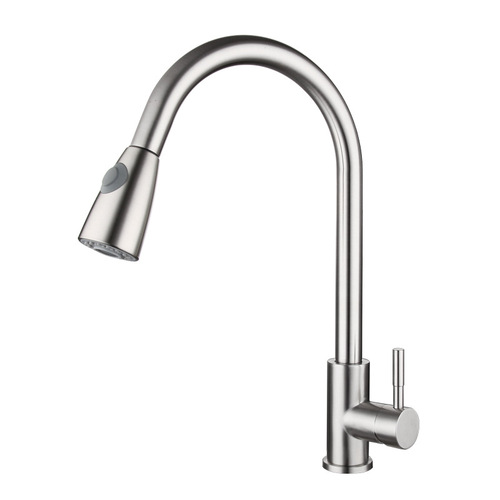 Cross-border 304 stainless steel kitchen pull-out faucet hot and cold mixed water brushed rotatable sink telescopic faucet