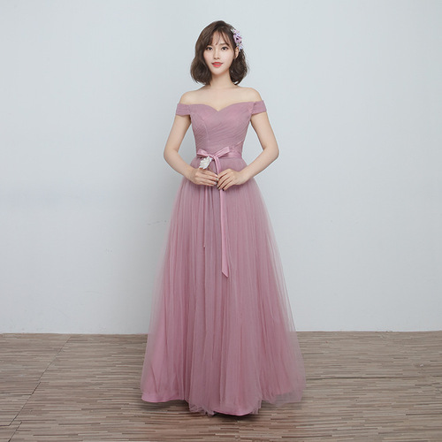 Bridesmaid dress long bean paste mesh comfortable Satin Bridesmaid dinner dress