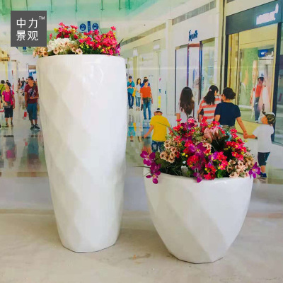 厂家定制玻璃钢商场创意棱形花钵组合落地花盆组合