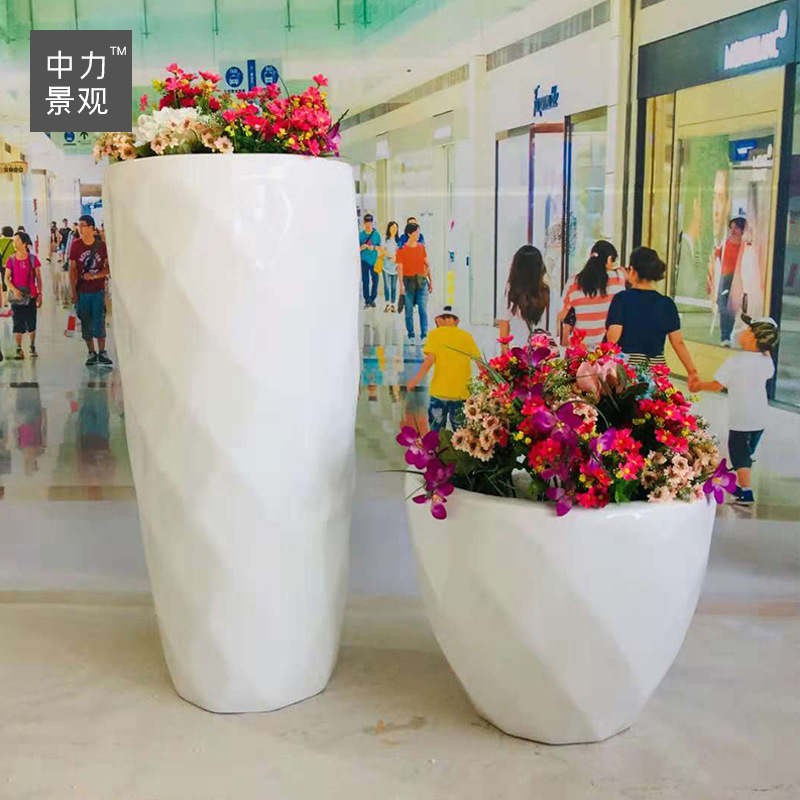 厂家定制玻璃钢商场创意棱形花钵组合落地花盆组合