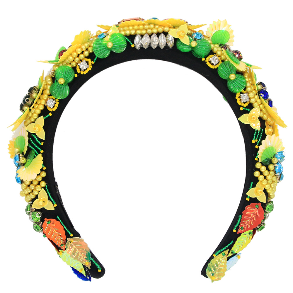 Baroque Flowers Hand-woven Hair Accessories Fashion Headband Glass Rhinestones Suppliers China display picture 1