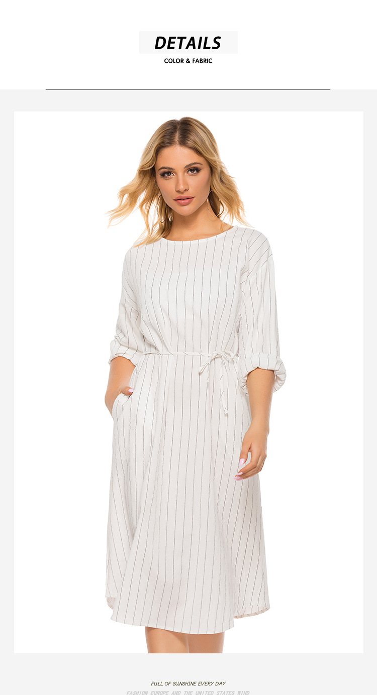 round neck long-sleeved casual simple striped dress NSJR39183