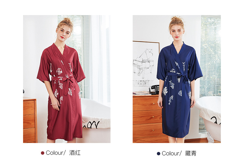 Fashion Simple Silk Pajamas Women Summer Long Red Nightgown Dressing Gown Wholesale Nihaojewelry display picture 13