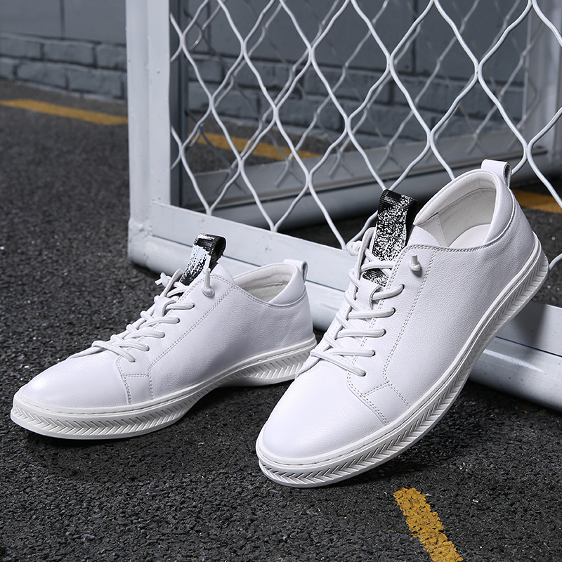 2019春季新款休閑皮鞋男頭層牛皮潮流運動風小白鞋男單鞋真皮男鞋
