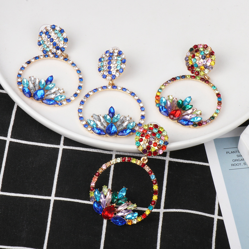 New Simple Colorful Diamond Earrings Boutique Elegant Women's Jewelry Wholesale display picture 3