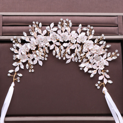 Hairpin hair clip hair accessories for women Headdress white leaf hair belt pin Niang headdress wedding dress hair ornament hairband Princess