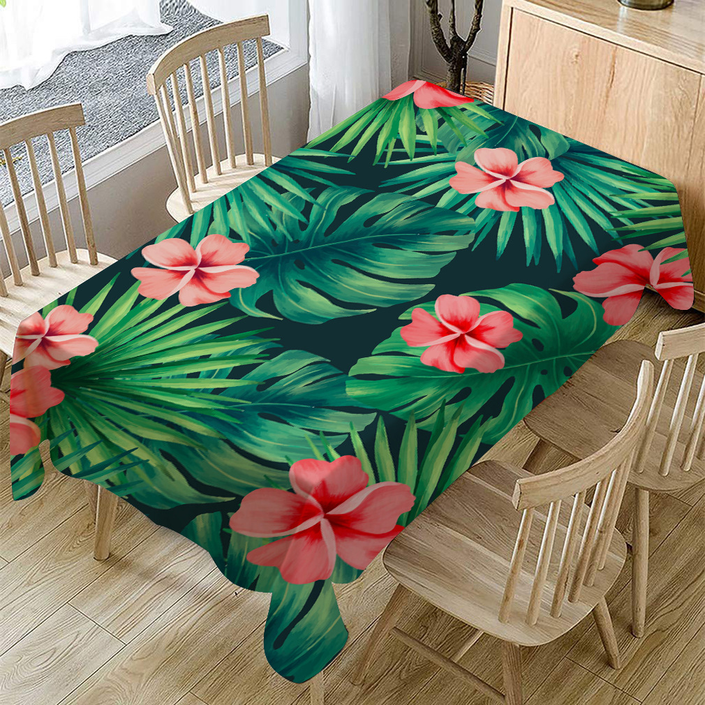 亚马逊wish跨境热销热带植物印花棉麻桌布批发亚麻茶几台布餐桌布