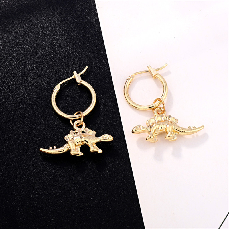 Pendientes Vintage Europeos Personalizados Punk Tridimensional Dinosaurio Animal Aleación Colgante Aro Aro Oreja Clip Neutral Cruzado display picture 5