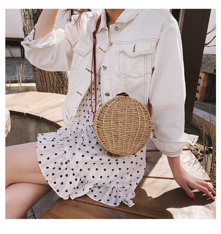 Summer Straw Woven Bag Small Bag 2021 New Trendy Woven One-shoulder Small Round Bag display picture 6